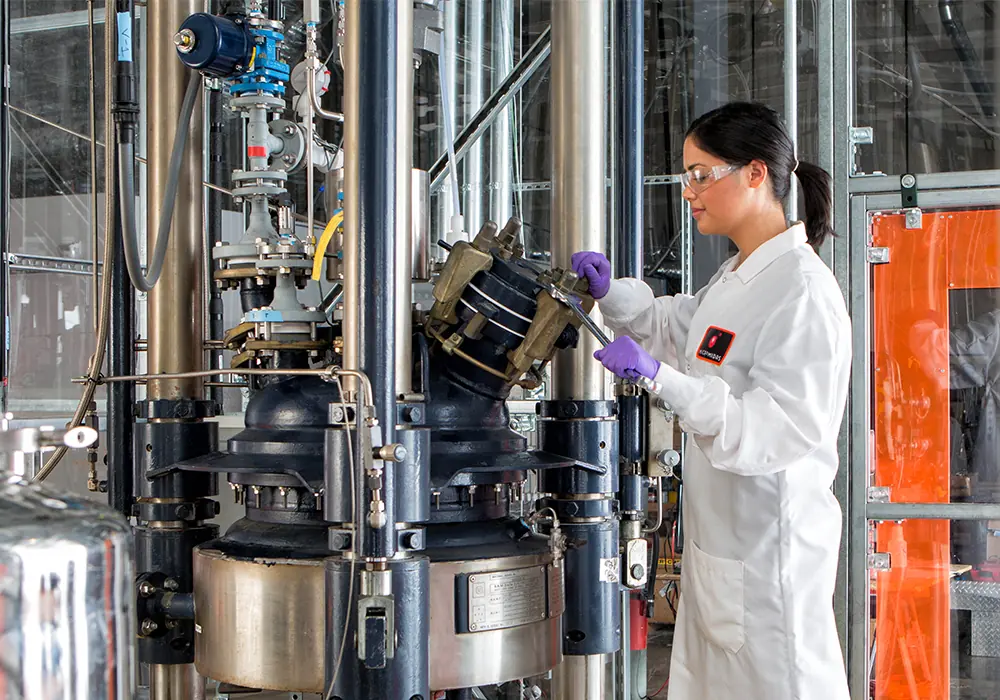 Scientist working in the Origin Materials pilot plant